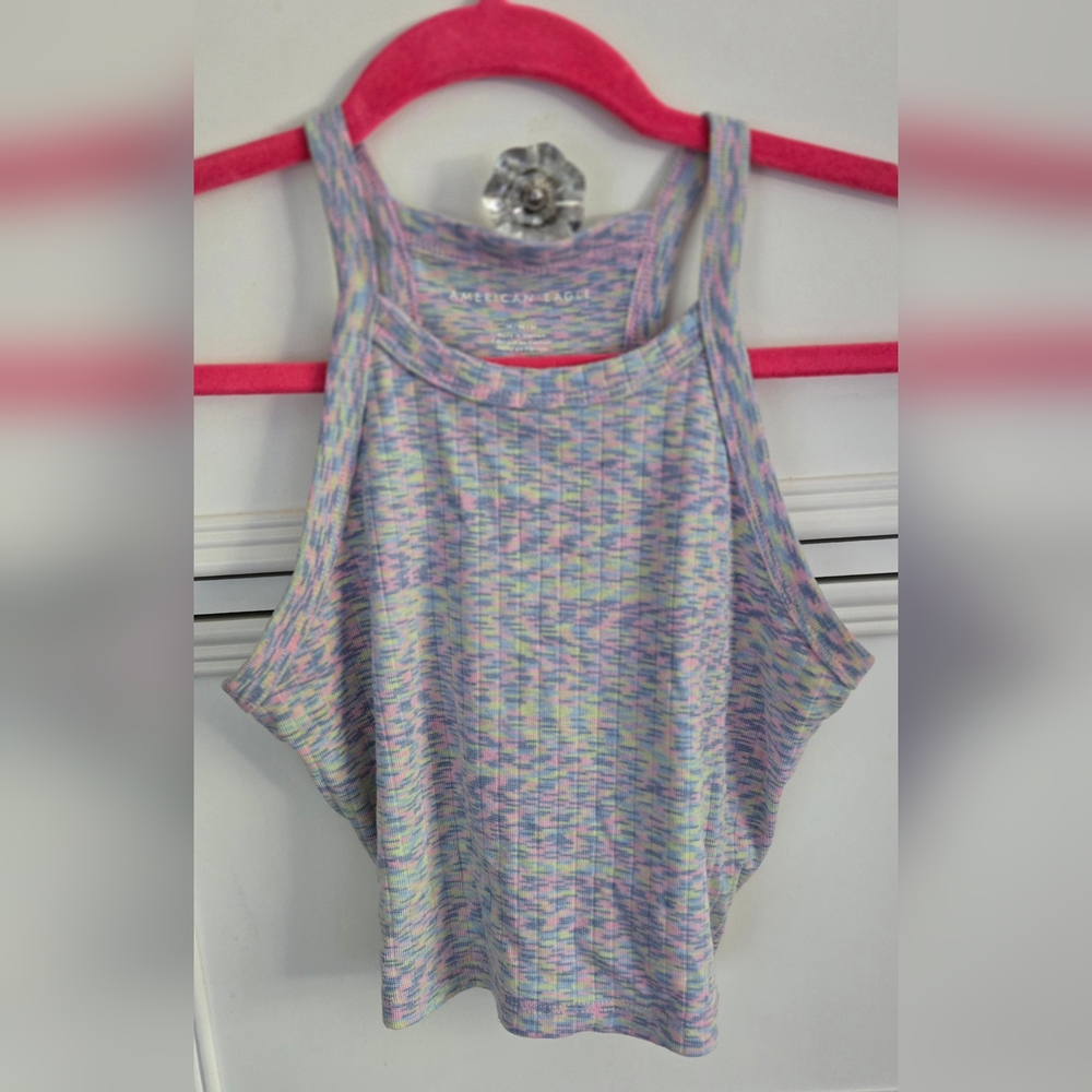 American Eagle Pastel Patterned Cropped Tank Top Size M